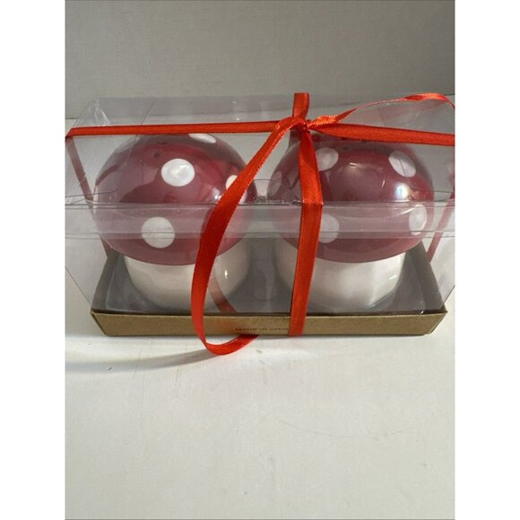Mushroom Salt & Pepper Shakers Red White Polka Dot NEW Hand Painted by Lang - Picture 6 of 9